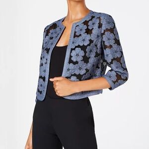 Anne Klein Floral-Chambray Mesh Open-Front Cardigan